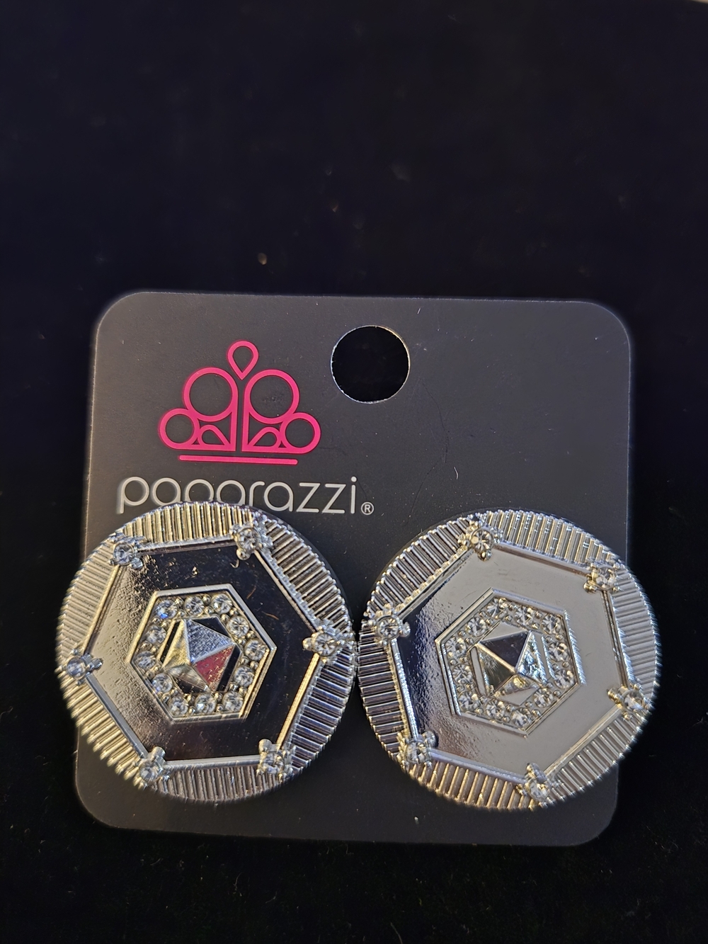 paparazzi Silver Octagonal Mirror Accent Earrings - Silver
